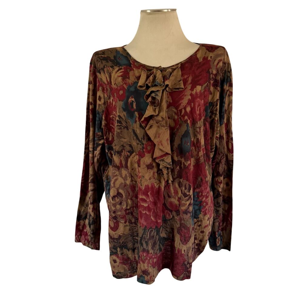 Ralph Lauren Brown Hues Floral Ruffle Front Blouse Plus Size 3X Whimsygoth